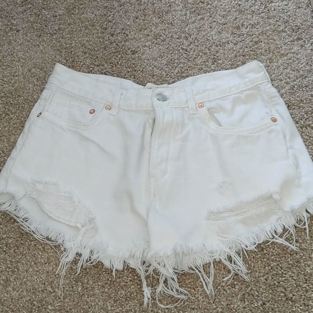 We the Free Distressed White Jean Shorts Raw Edge 30